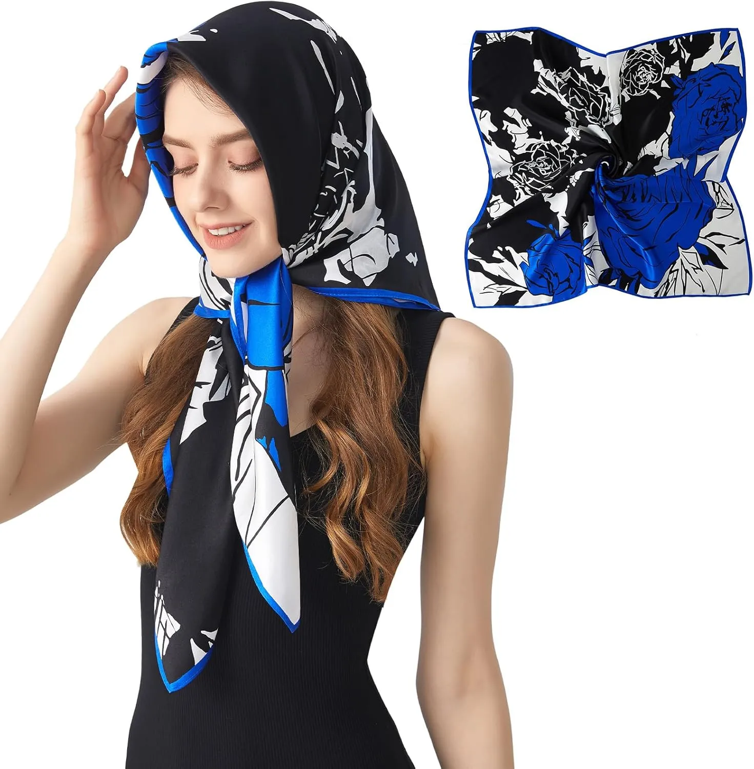 100% Mulberry Silk Head Scarf for Sleeping 35"x35" Square Silk Hair Scarf for Women Lightweight Bandana Large