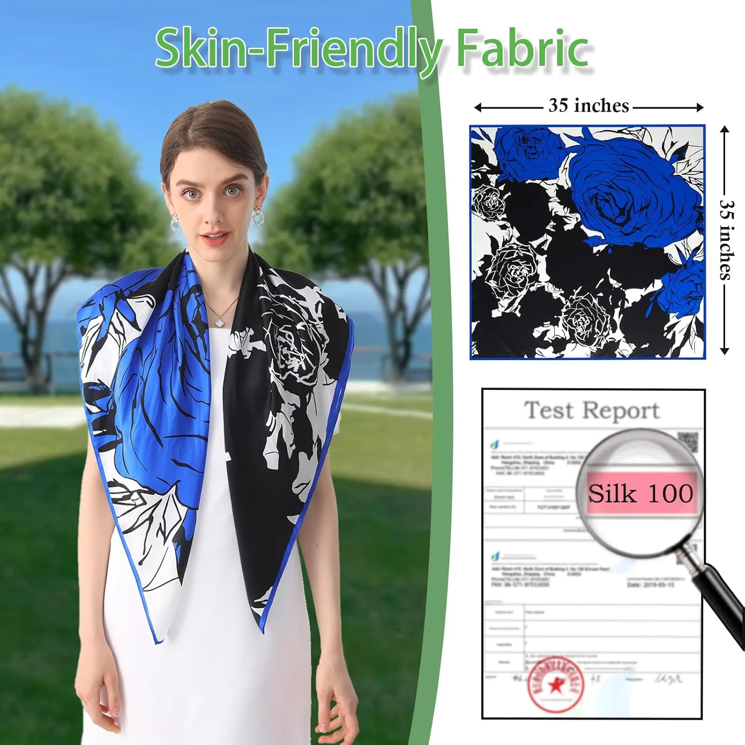 100% Mulberry Silk Head Scarf for Sleeping 35"x35" Square Silk Hair Scarf for Women Lightweight Bandana Large
