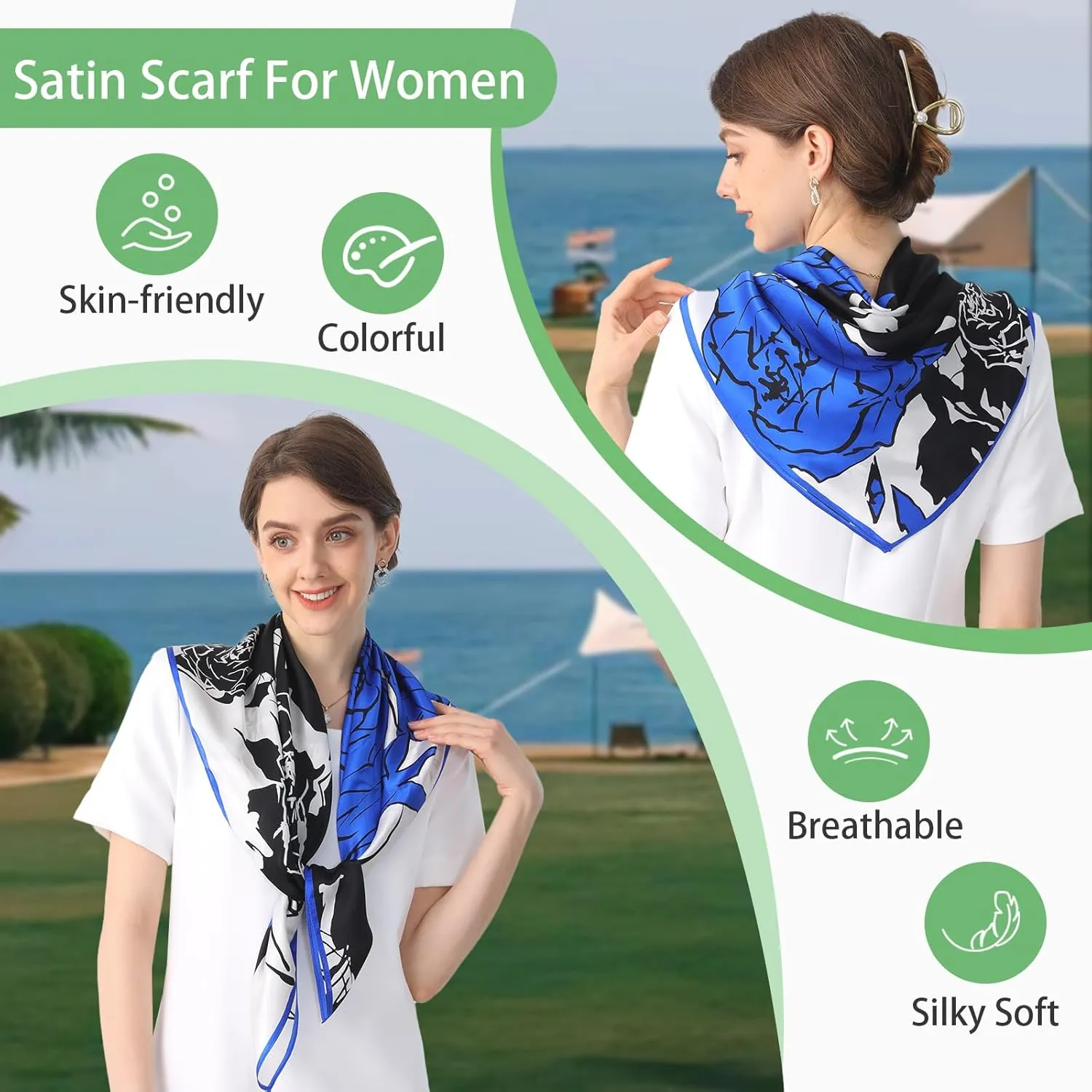 100% Mulberry Silk Head Scarf for Sleeping 35"x35" Square Silk Hair Scarf for Women Lightweight Bandana Large