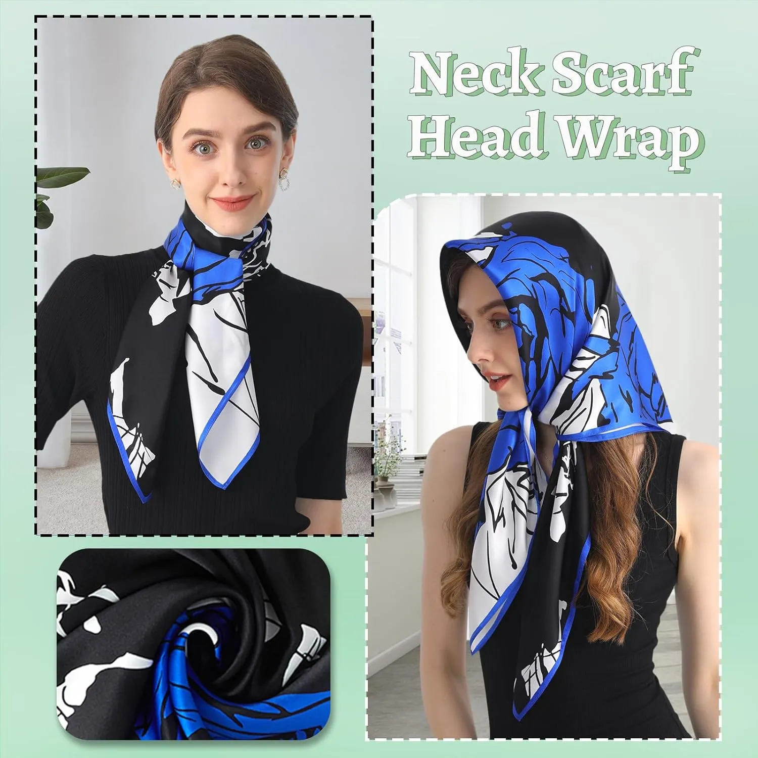 100% Mulberry Silk Head Scarf for Sleeping 35"x35" Square Silk Hair Scarf for Women Lightweight Bandana Large