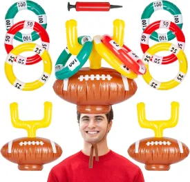 2 Set Inflatable Post Ring Toss Football Goal Post Ring Game, Football Birthday Party Game Family Indoor Outdoor Game Supplies (2 Toss Post Hats 6 Rings)