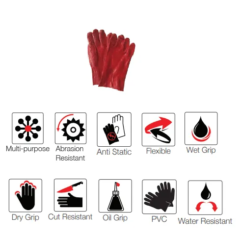 270mm 11'' Rough terry palm Red PVC gloves Abrasion-Lv4