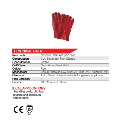 270mm 11'' Rough terry palm Red PVC gloves Abrasion-Lv4