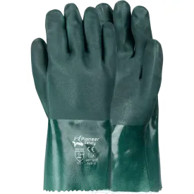 300mm 12'' Double dipped rough palm jersey liner green PVC gloves Abrasion-Lv4