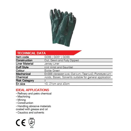 300mm 12'' Double dipped rough palm jersey liner green PVC gloves Abrasion-Lv4