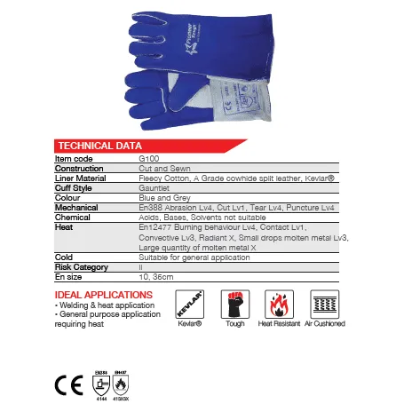 350mm 14'' Heat resistant air cushioned Kevlar leather welding gloves Burn-Lv4