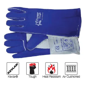 350mm 14'' Heat resistant air cushioned Kevlar leather welding gloves Burn-Lv4