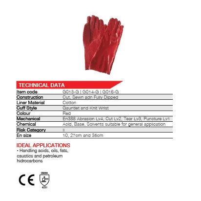 350mm 14'' Rough terry palm Red PVC gloves Abrasion-Lv4