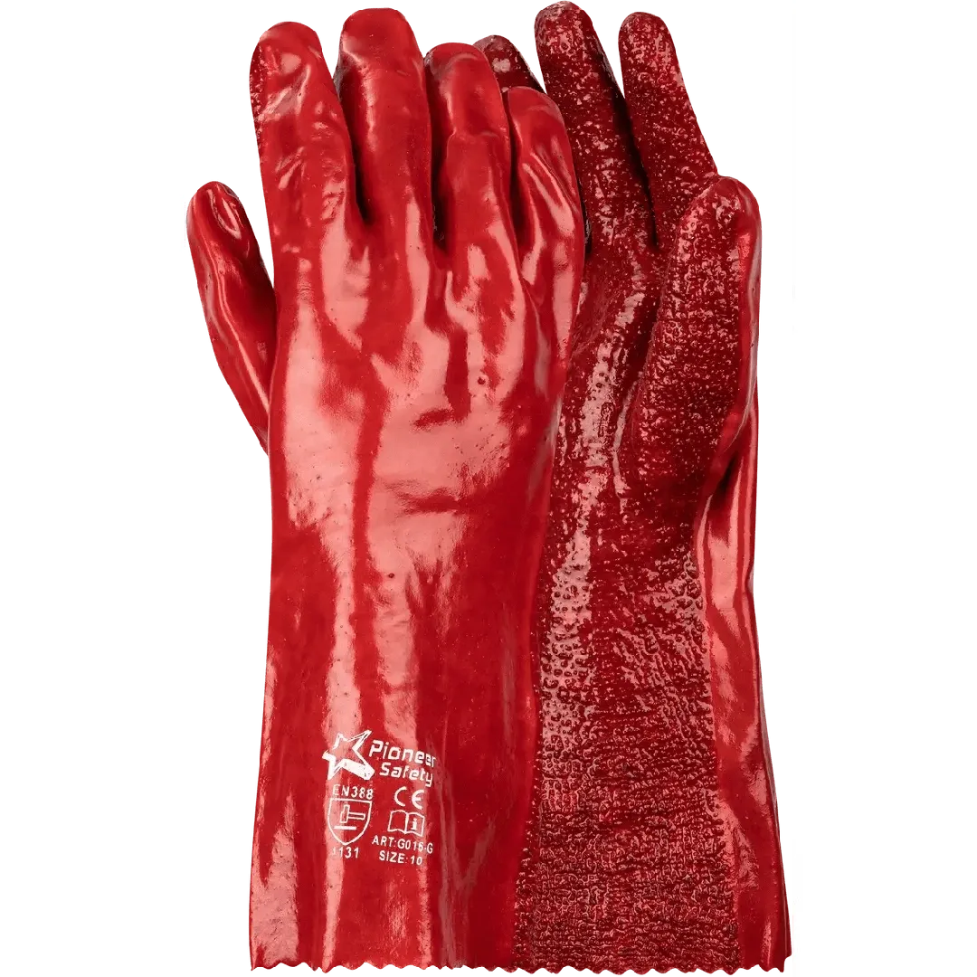 350mm 14'' Rough terry palm Red PVC gloves Abrasion-Lv4