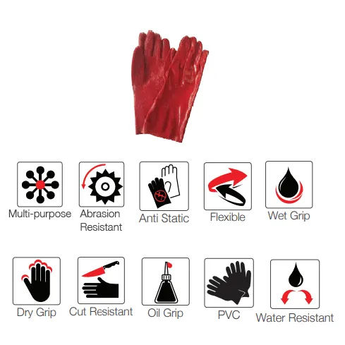 350mm 14'' Rough terry palm Red PVC gloves Abrasion-Lv4
