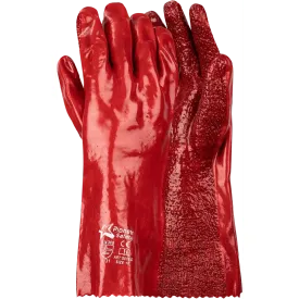 350mm 14'' Rough terry palm Red PVC gloves Abrasion-Lv4