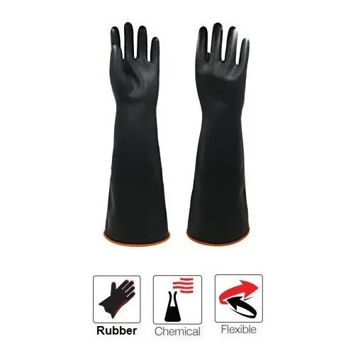 550mm 22'' Chemical resistant smooth palm black rubber latex gloves