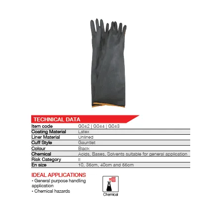 550mm 22'' Chemical resistant smooth palm black rubber latex gloves