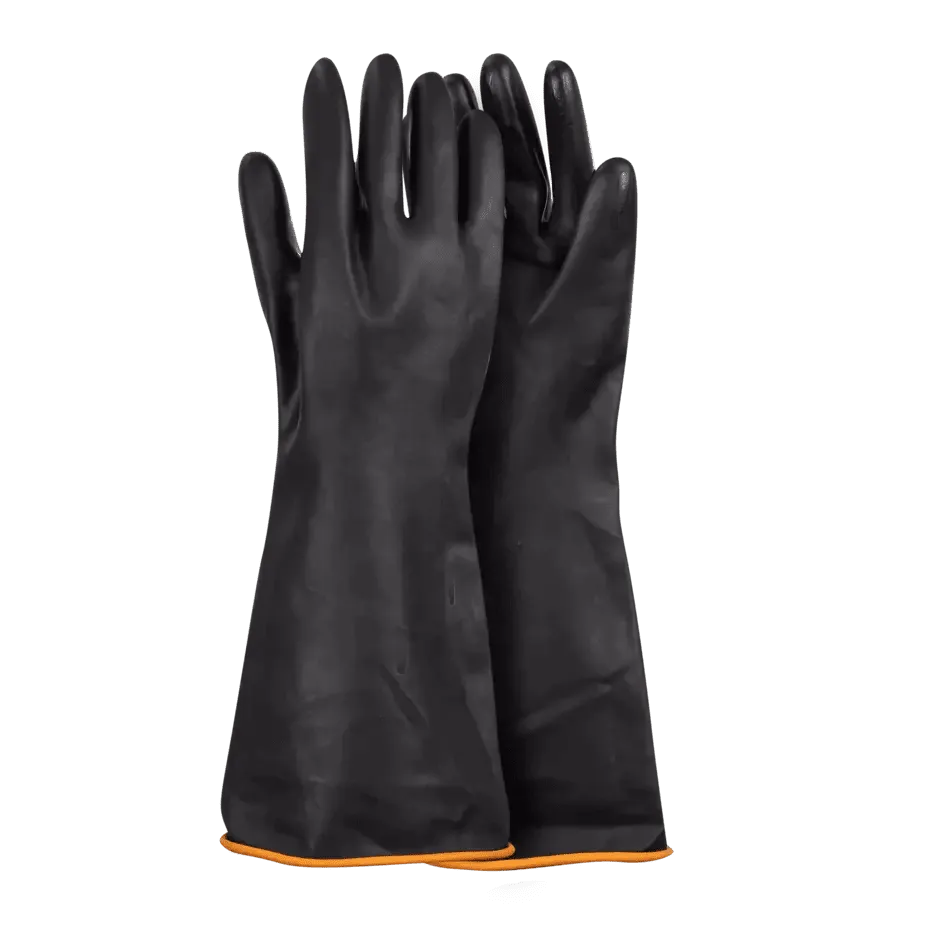550mm 22'' Chemical resistant smooth palm black rubber latex gloves