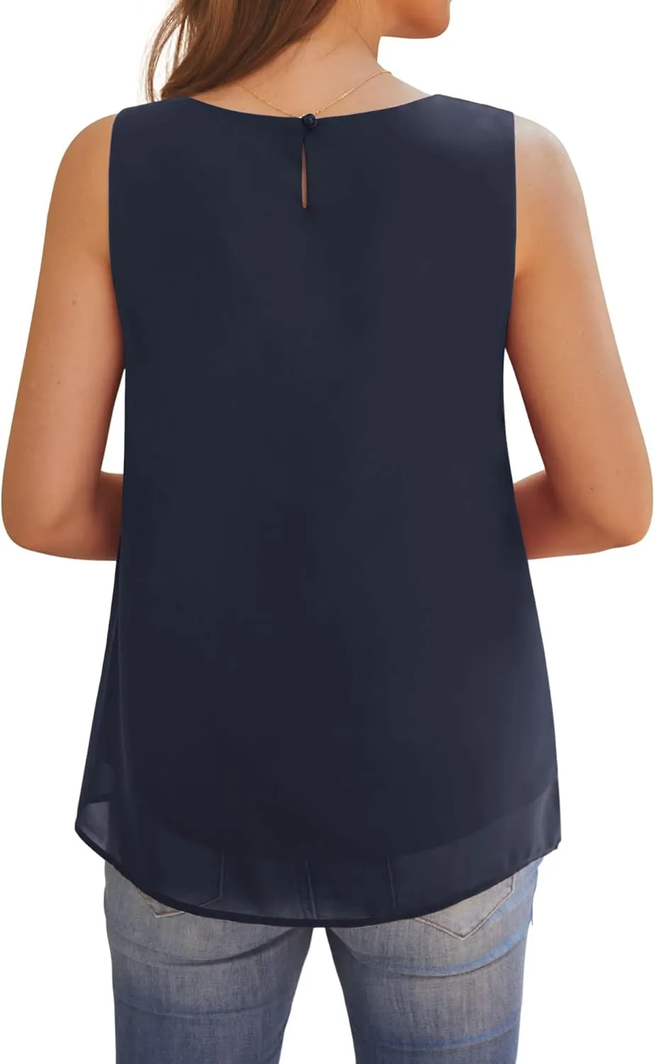 AWULIFFAN Tank Tops for Women Sleeveless Round Neck Tops Casual Pleated Double Layers Chiffon Blouse Shirts
