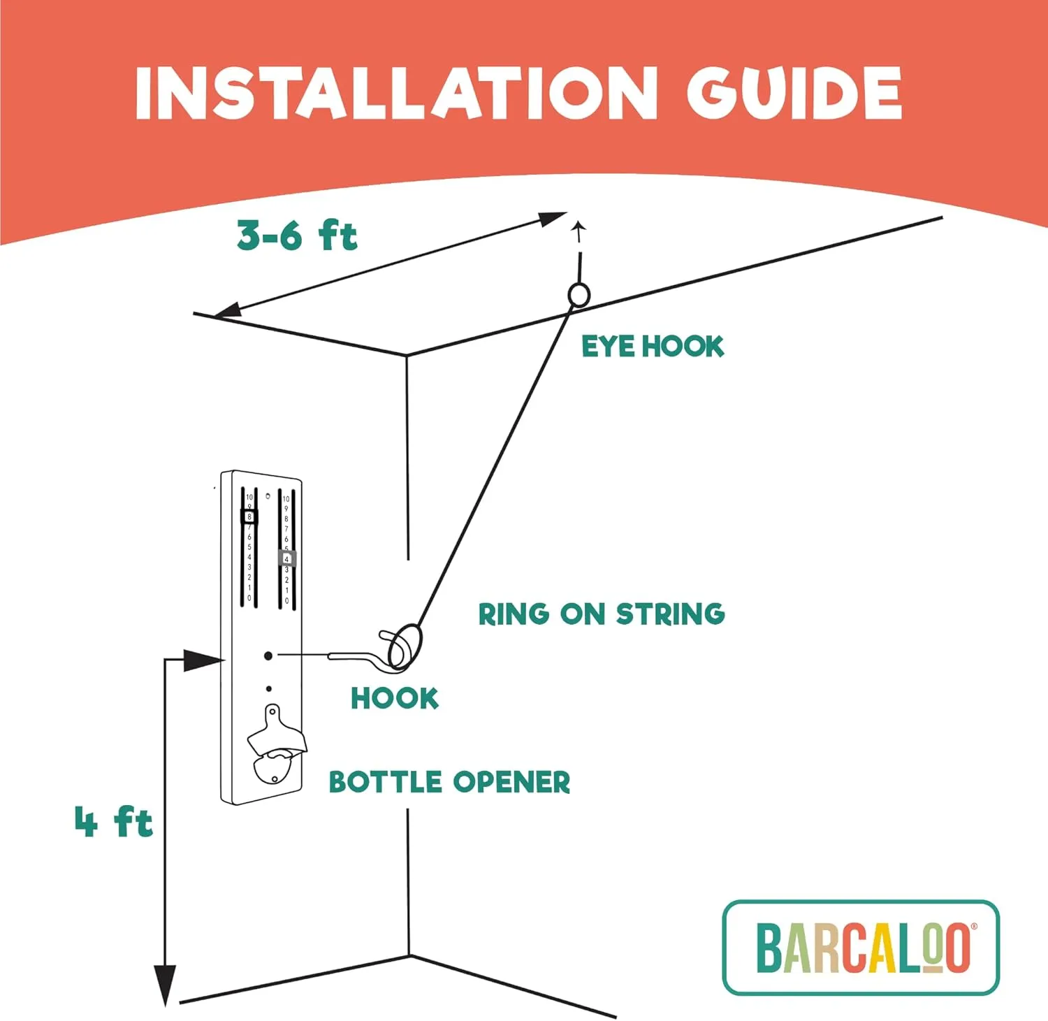 Barcaloo Hook and Ring Game with Bottle Opener and Magnetic Bottle Cap Catch - Adult Ring Toss Game for Both Indoor and Outdoor Use