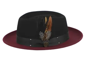 Black-Burgundy Men's Fedora Felt Wool Hat Style No-THE BROADWAY