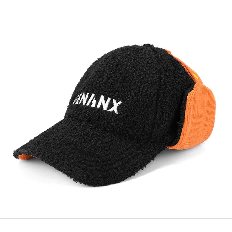 Black Embroidery Fleece Peaked Cap