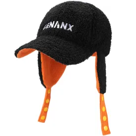 Black Embroidery Fleece Peaked Cap