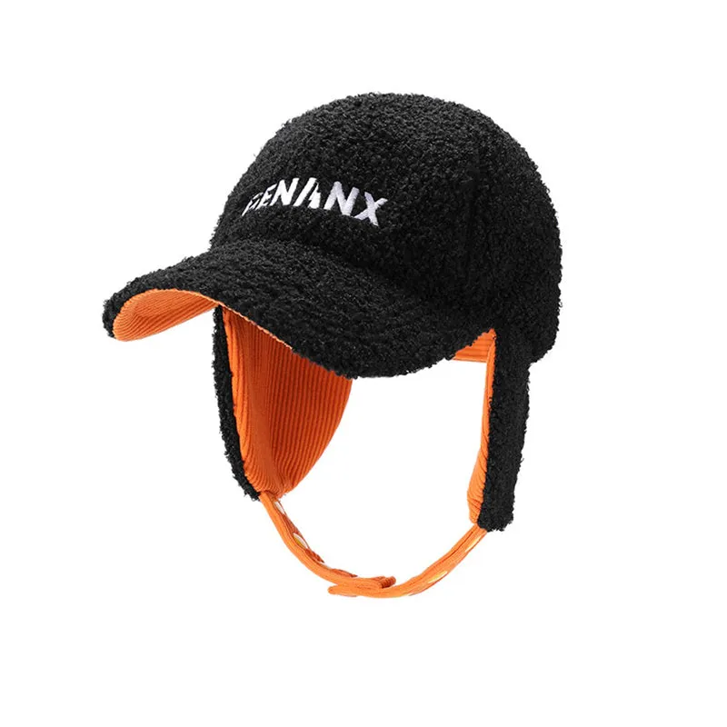 Black Embroidery Fleece Peaked Cap