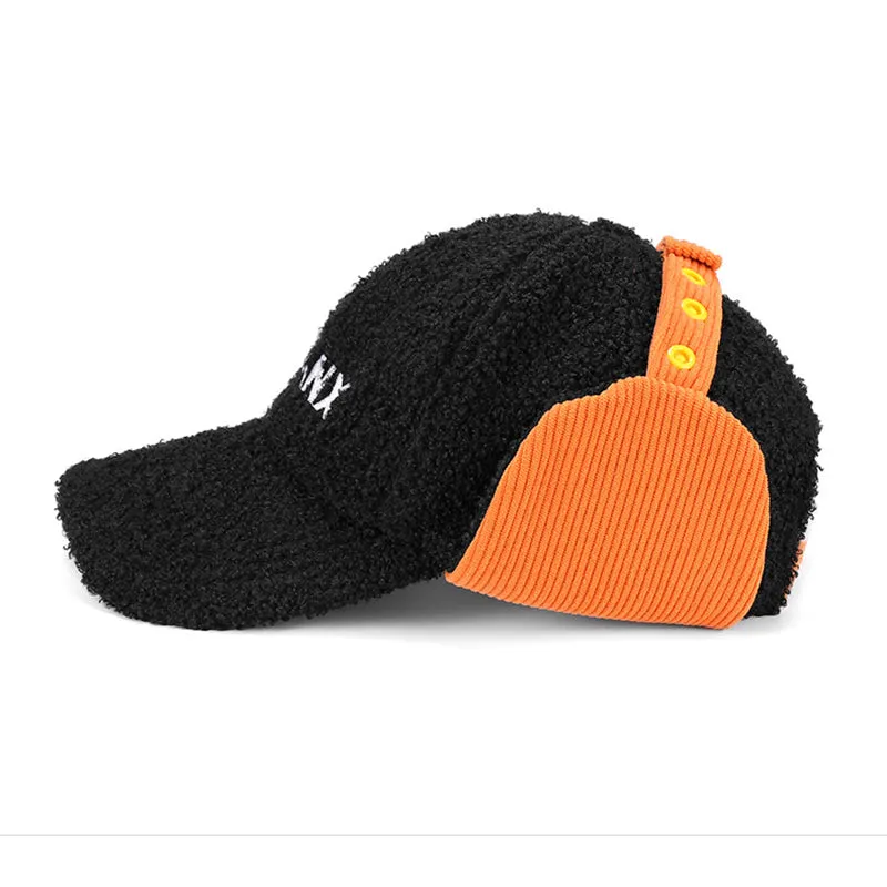 Black Embroidery Fleece Peaked Cap