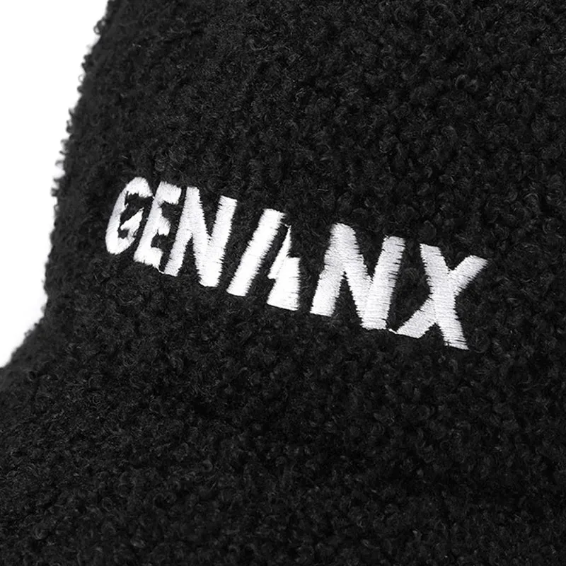 Black Embroidery Fleece Peaked Cap