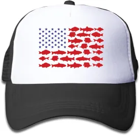 Boys and Girls 3-13 Year Old Fish Flag Trucker Mesh Hat, Adjustable Youth Toddler Baseball Cap