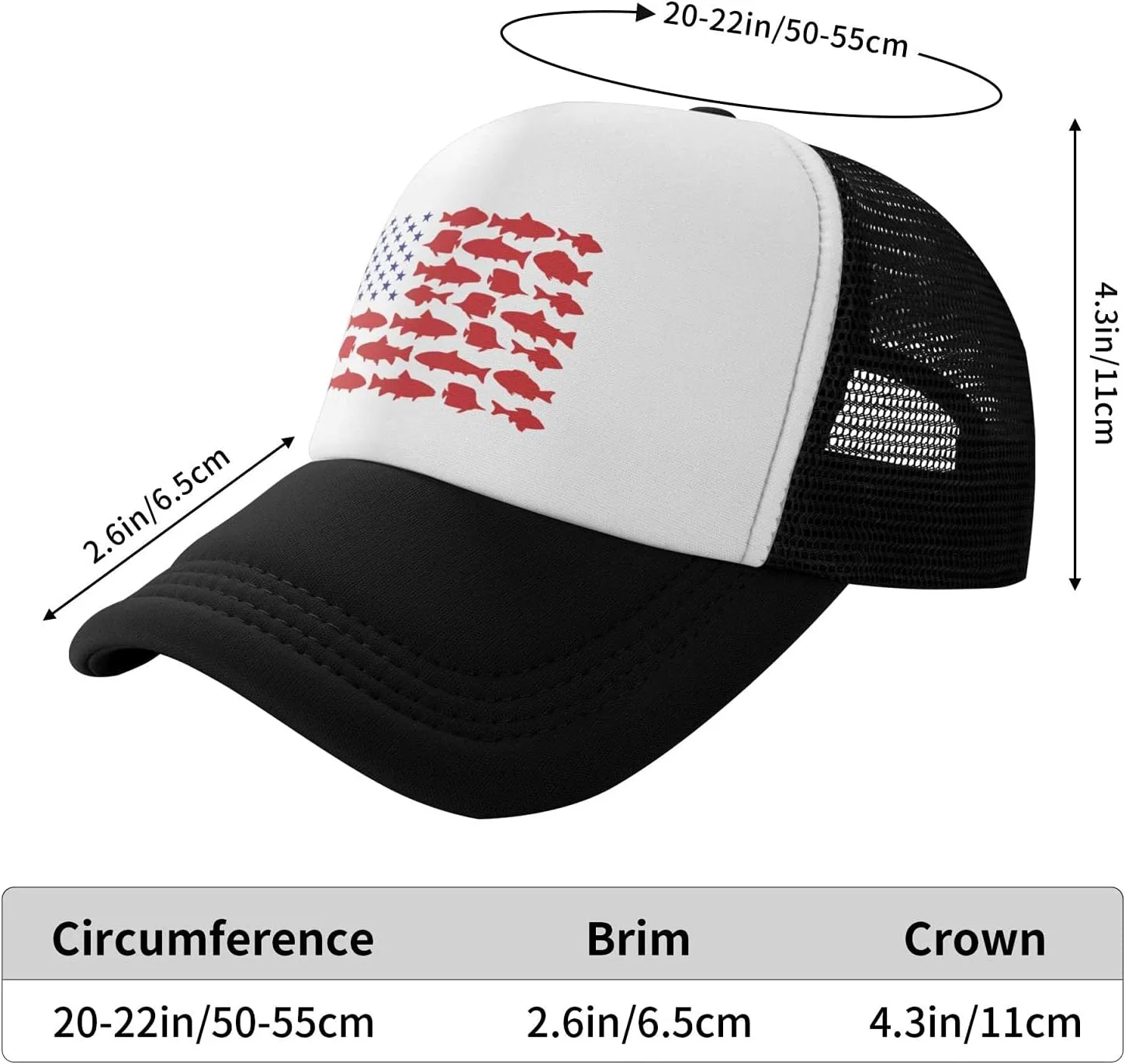 Boys and Girls 3-13 Year Old Fish Flag Trucker Mesh Hat, Adjustable Youth Toddler Baseball Cap