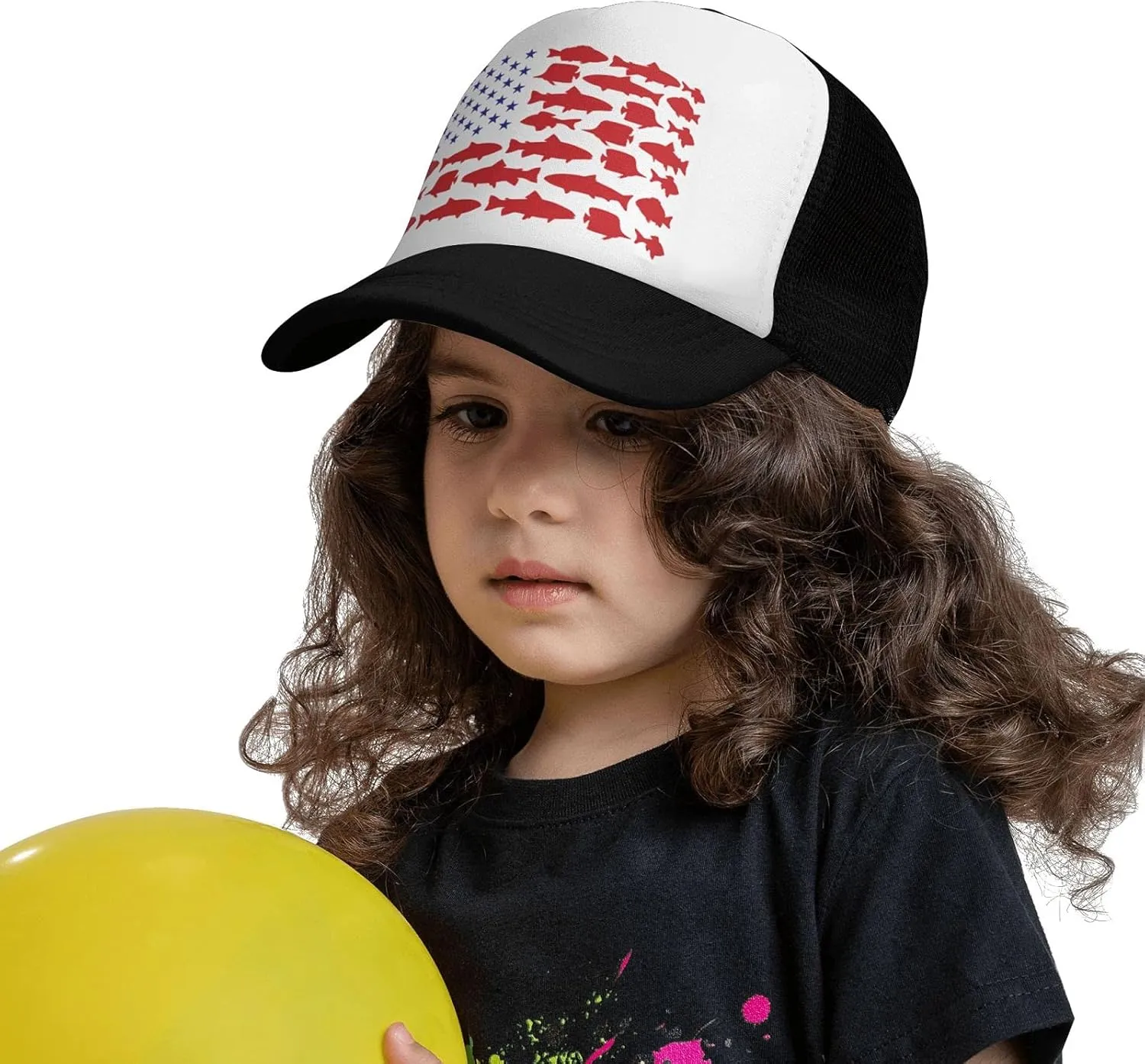 Boys and Girls 3-13 Year Old Fish Flag Trucker Mesh Hat, Adjustable Youth Toddler Baseball Cap
