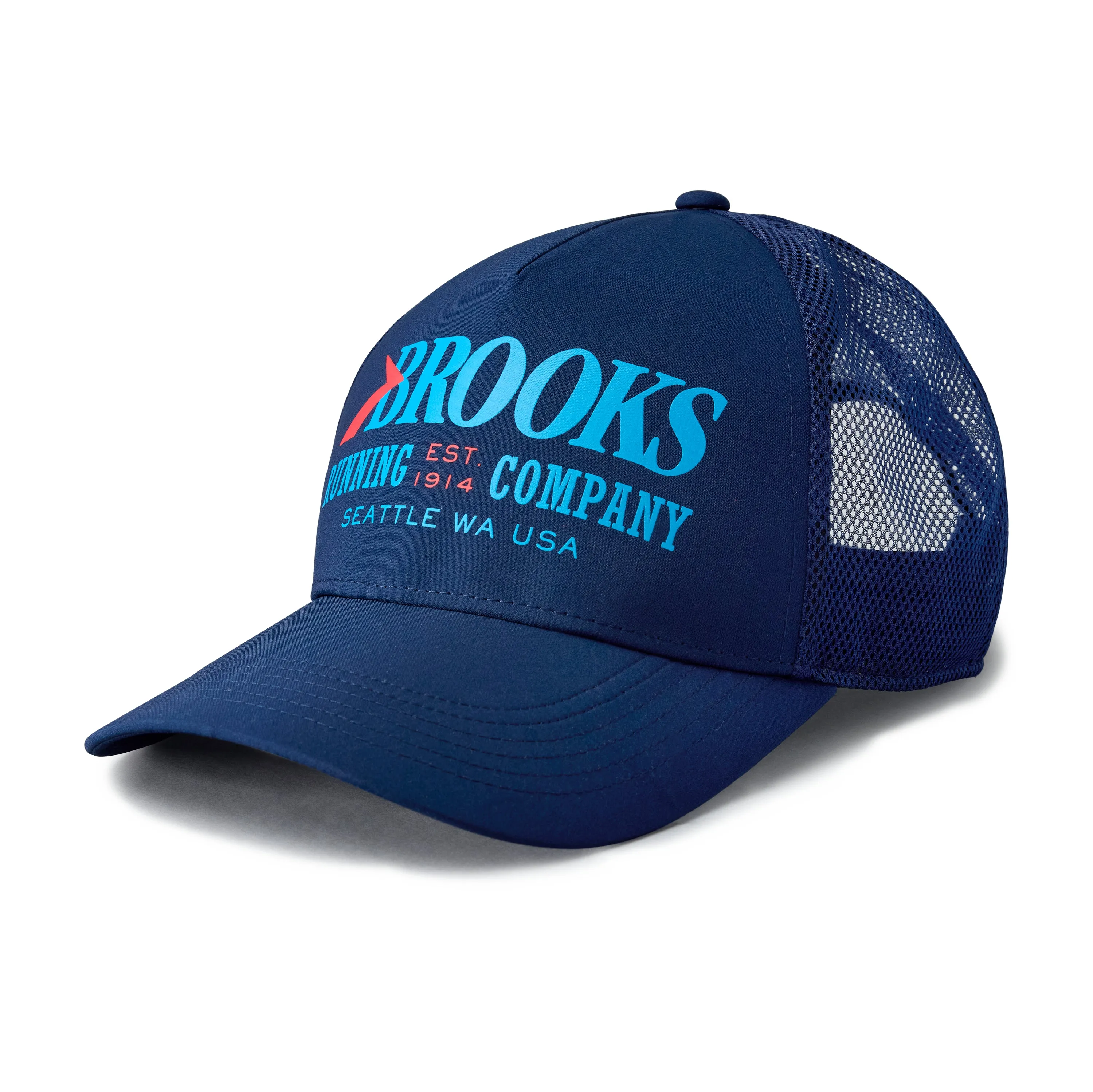 Brooks | Surge Trucker Hat | Unisex | Navy/Brooks Running