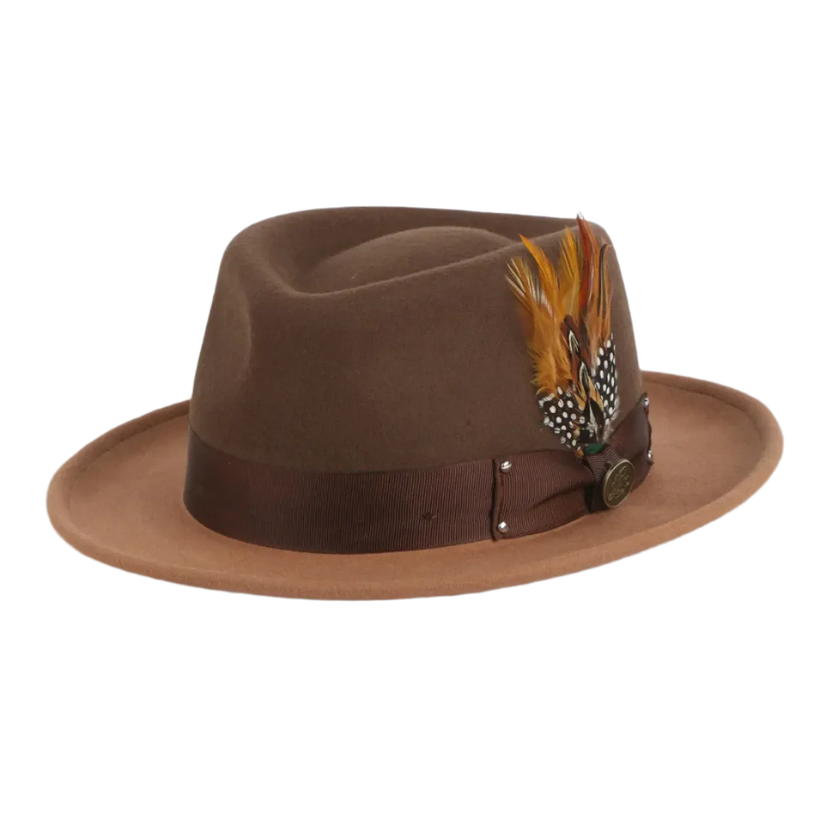 Brown Men's Fedora Felt Wool Hat Style No-THE BROADWAY