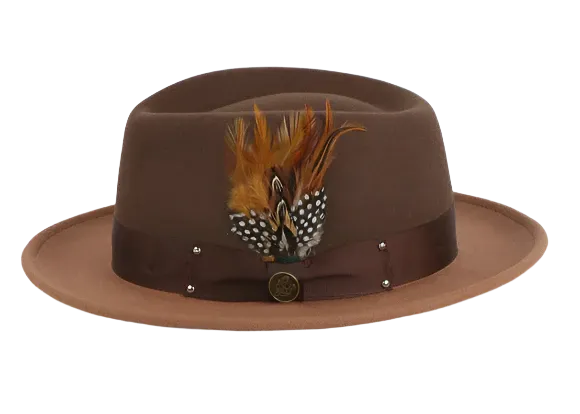 Brown Men's Fedora Felt Wool Hat Style No-THE BROADWAY