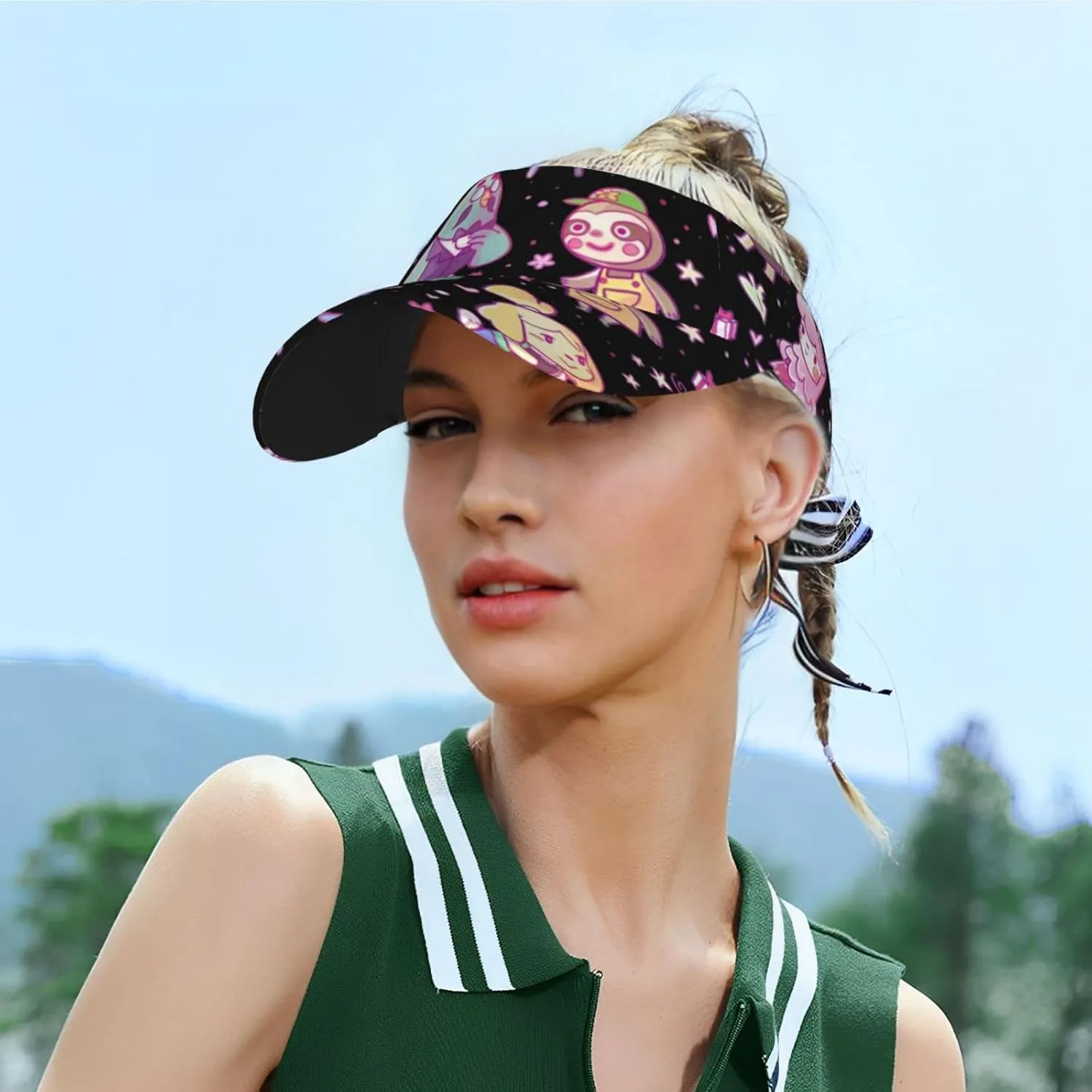 Cat Pattern Sport Sun Visor Hat Adjustable Empty Top Baseball Cap Outdoor Travel Beach Ball Caps for Women and Men