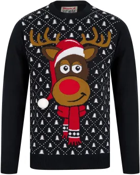 Christmas Santa Hat Motif Mens Christmas Jumper - Blue