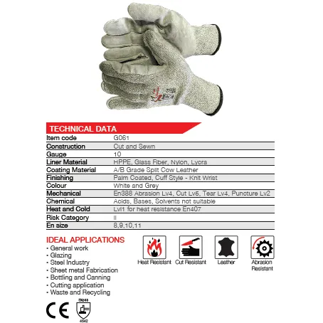 CUTMASTER Challenger leather palm cut-resistant gloves Cut-Lv5