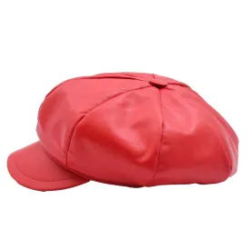 DR399 Women's Real Leather Peaked Cap Ballon Red