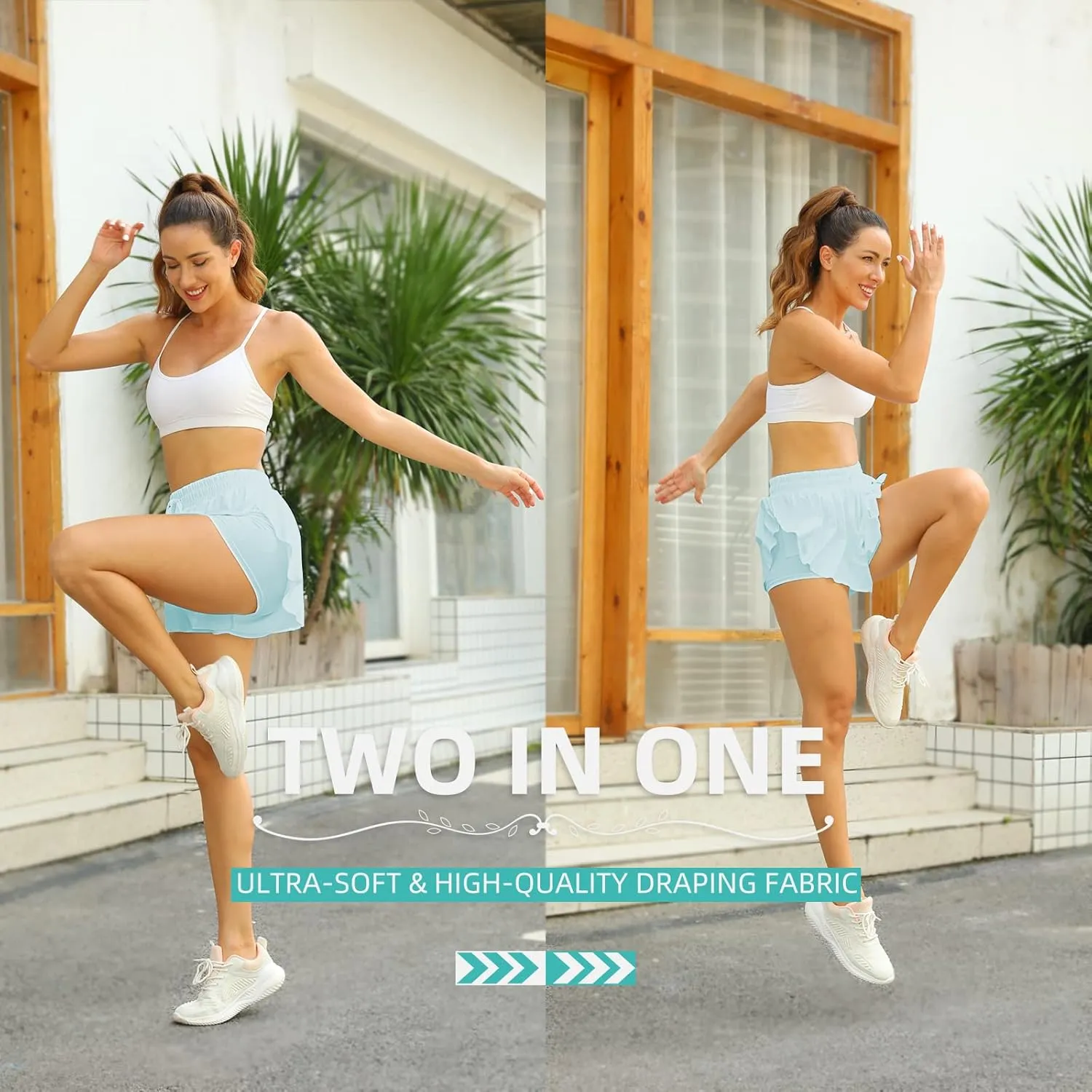 Flowy Athletic Shorts for Women Running Tennis Butterfly Shorts Girls 2-in-1 Double Layer Quick-Drying Comfy Shorts
