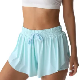 Flowy Athletic Shorts for Women Running Tennis Butterfly Shorts Girls 2-in-1 Double Layer Quick-Drying Comfy Shorts