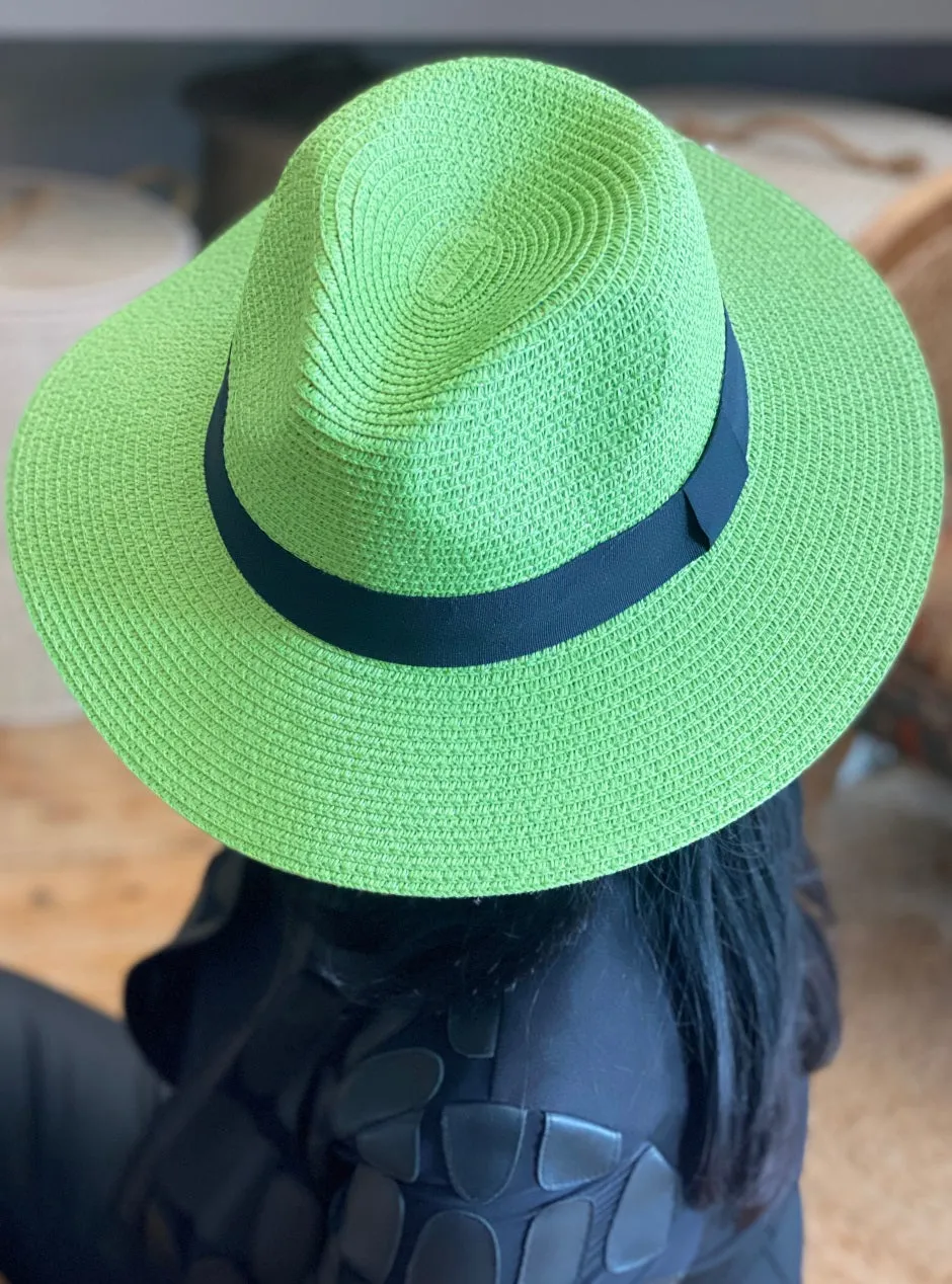 Grass Green Folding Panama Hat with Bag