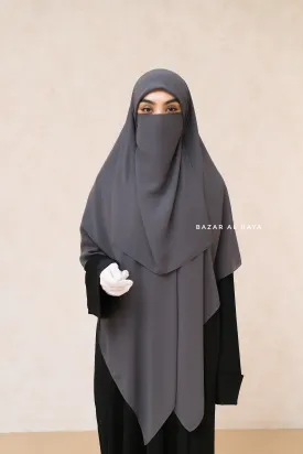 Grey Square Scarf With Half Niqab Set - Super Breathable
