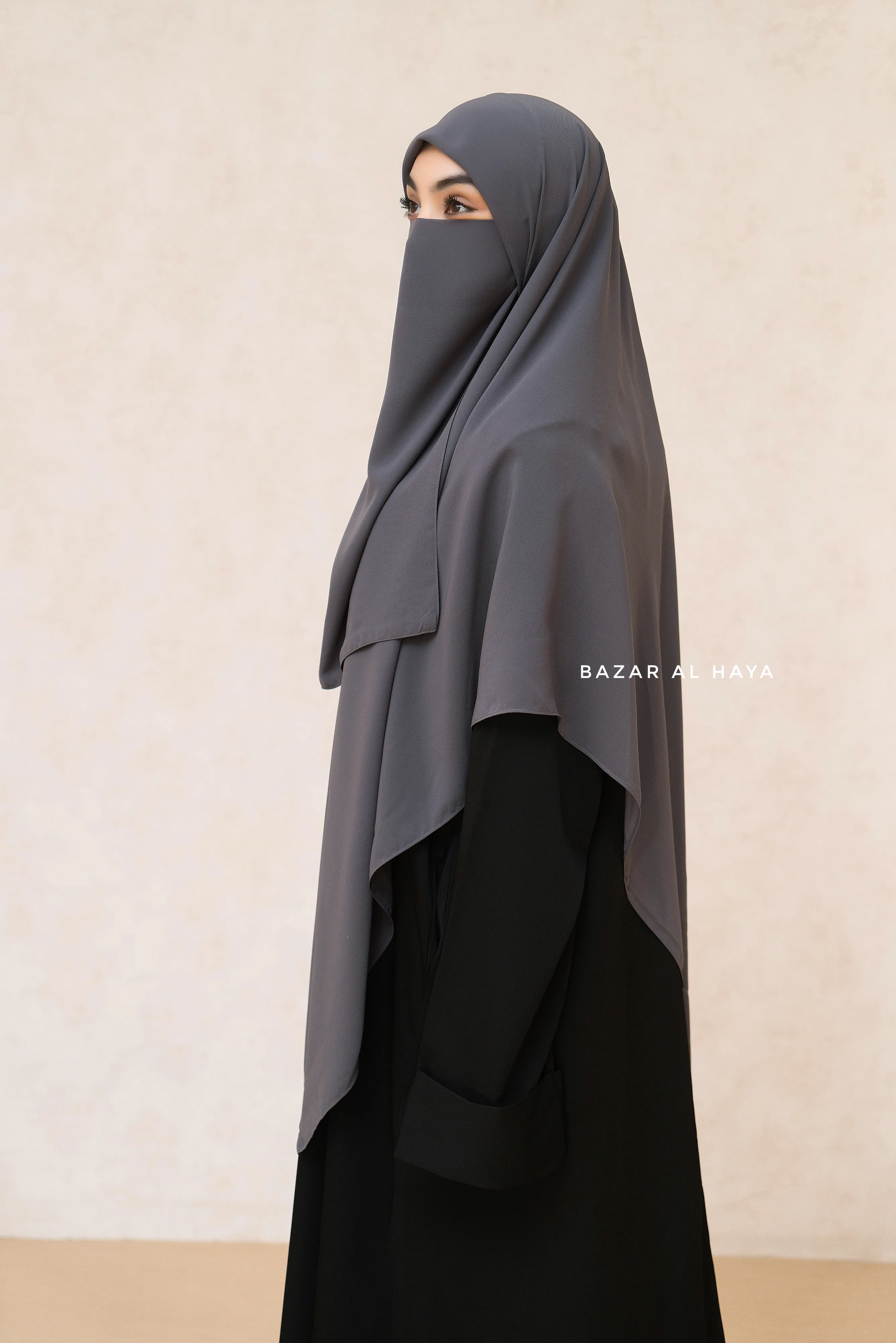 Grey Square Scarf With Half Niqab Set - Super Breathable