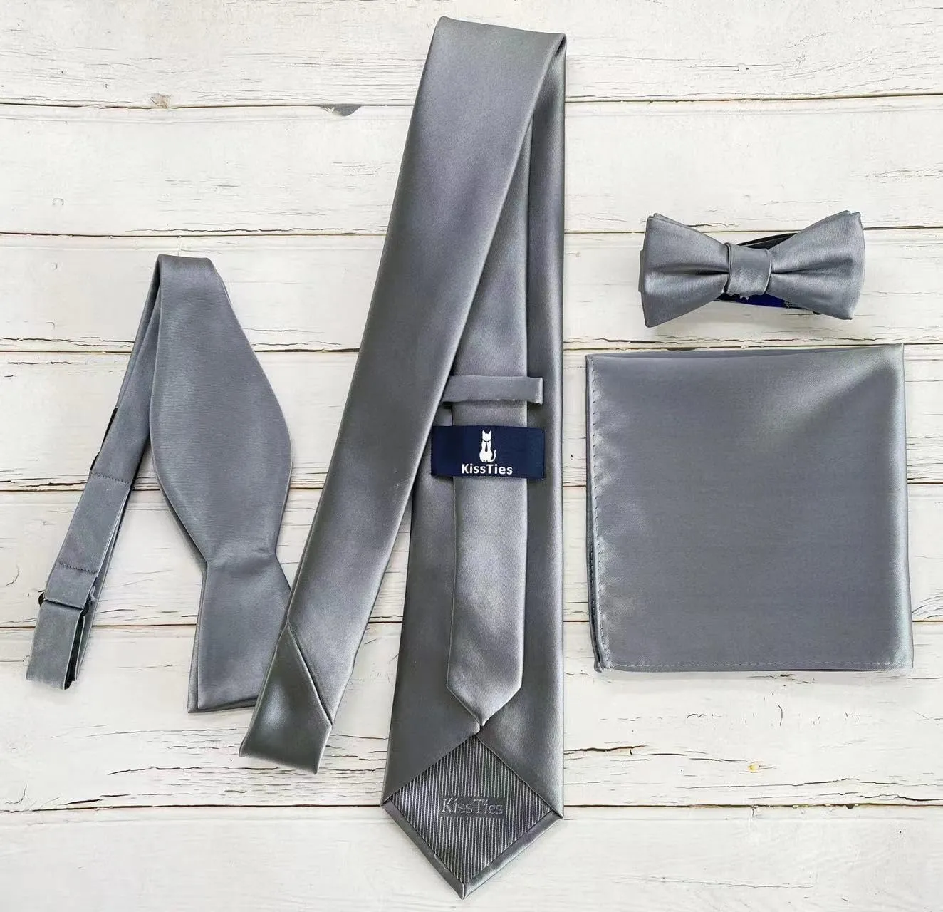 KissTies 1PC/6PCS Satin Pocket Square Solid Color Handkerchief   Gift Box
