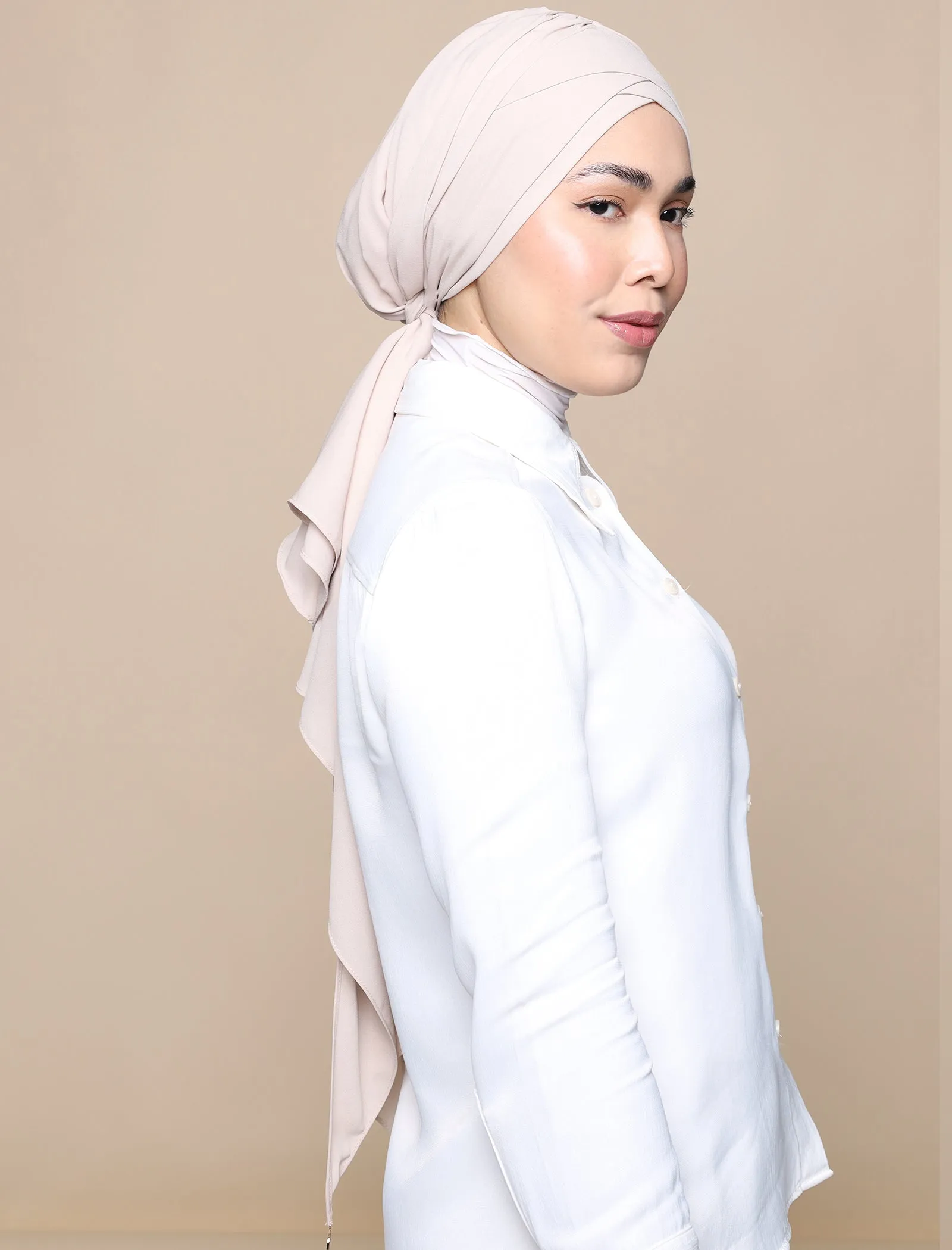 Korean Chiffon Tri Lux Turban - Almond