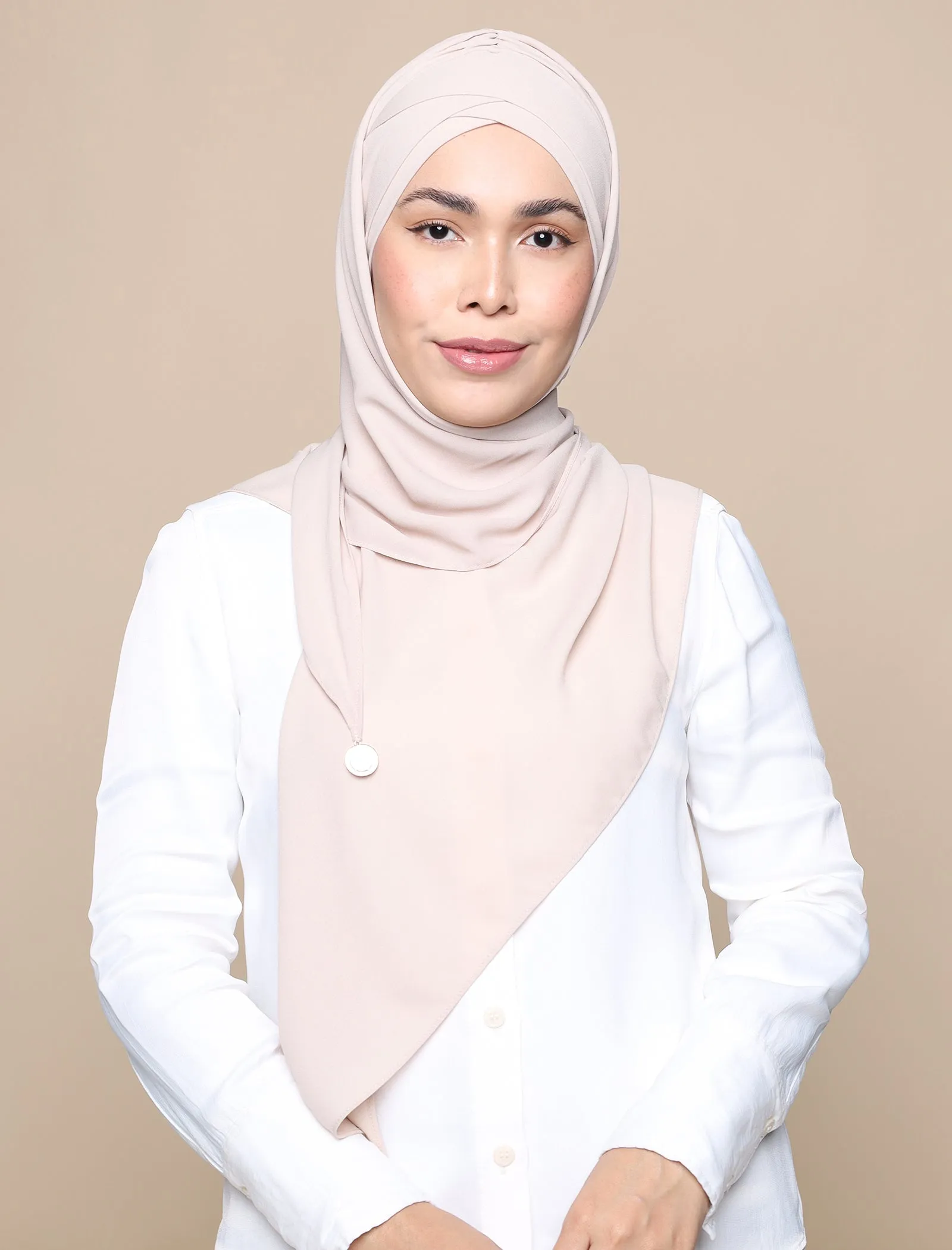 Korean Chiffon Tri Lux Turban - Almond