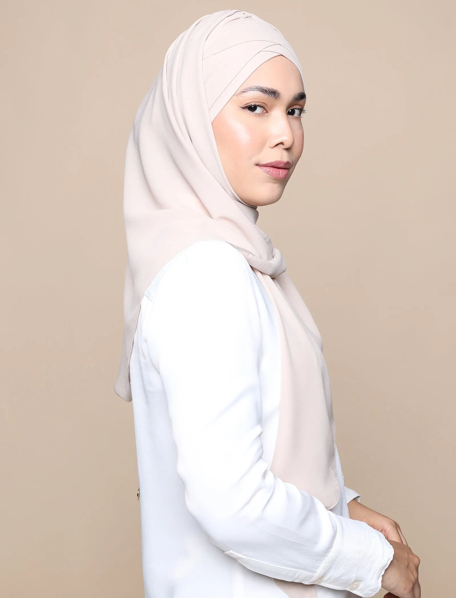 Korean Chiffon Tri Lux Turban - Almond