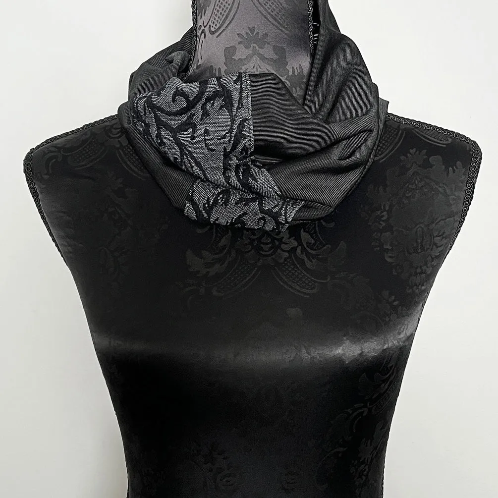 Luxe Collar - Loop Scarf - Grey With Black Vines