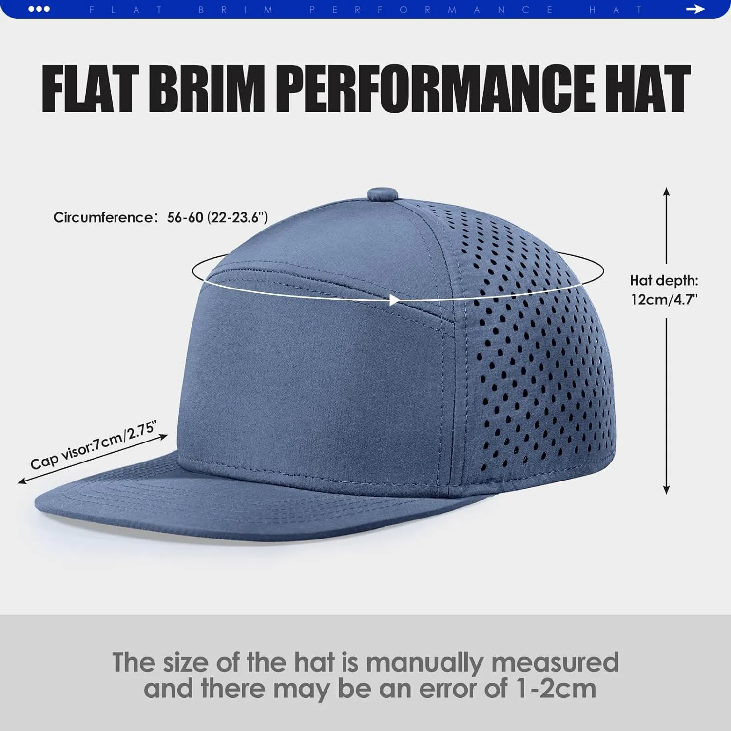 Men's Flat Brim Baseball Cap Adjustable Performance Snapback Trucker Hat Laser Perforated Cap 6 Panel Blank Hats