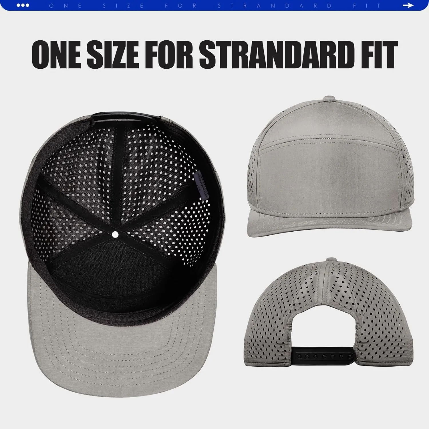 Men's Flat Brim Baseball Cap Adjustable Performance Snapback Trucker Hat Laser Perforated Cap 6 Panel Blank Hats