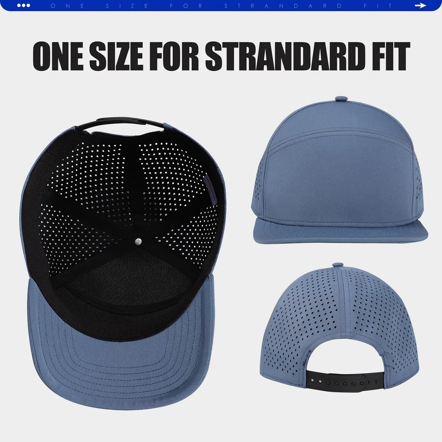 Men's Flat Brim Baseball Cap Adjustable Performance Snapback Trucker Hat Laser Perforated Cap 6 Panel Blank Hats