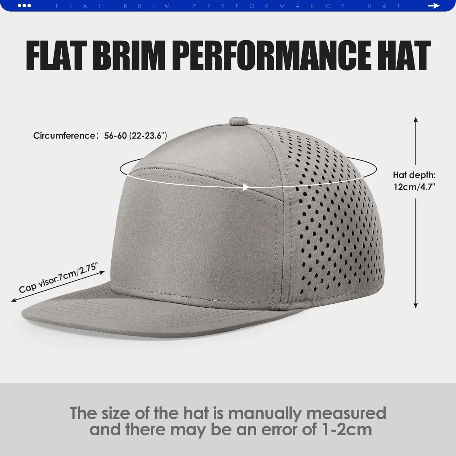 Men's Flat Brim Baseball Cap Adjustable Performance Snapback Trucker Hat Laser Perforated Cap 6 Panel Blank Hats